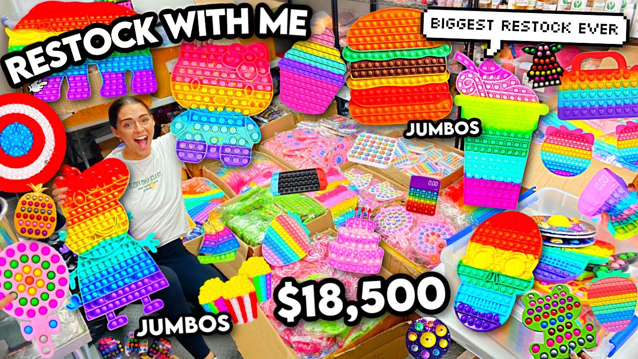 Restock my Fidget Toy Business With Me!🌈*JUMBO Pop Its, Stress Balls, Pop It Keychains*