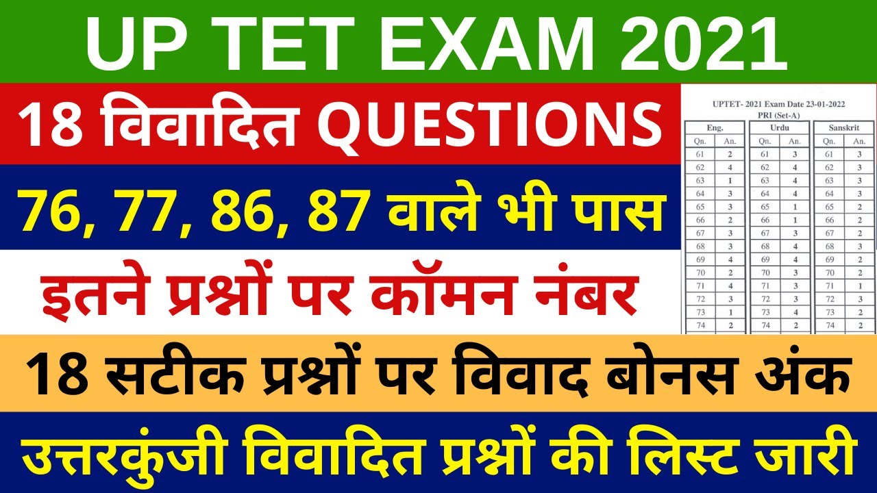 UP TET 2021 की इन प्रश्नों पर बोनस अंक | विवादित क्वेश्चन लिस्ट हो गई जारी | UPTET 2021 ANSWER KEY