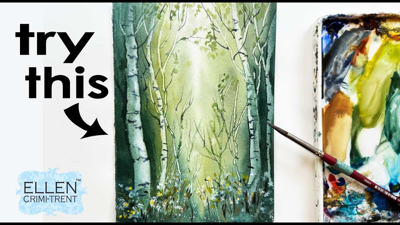 Watercolor techniques to create simple forest trees