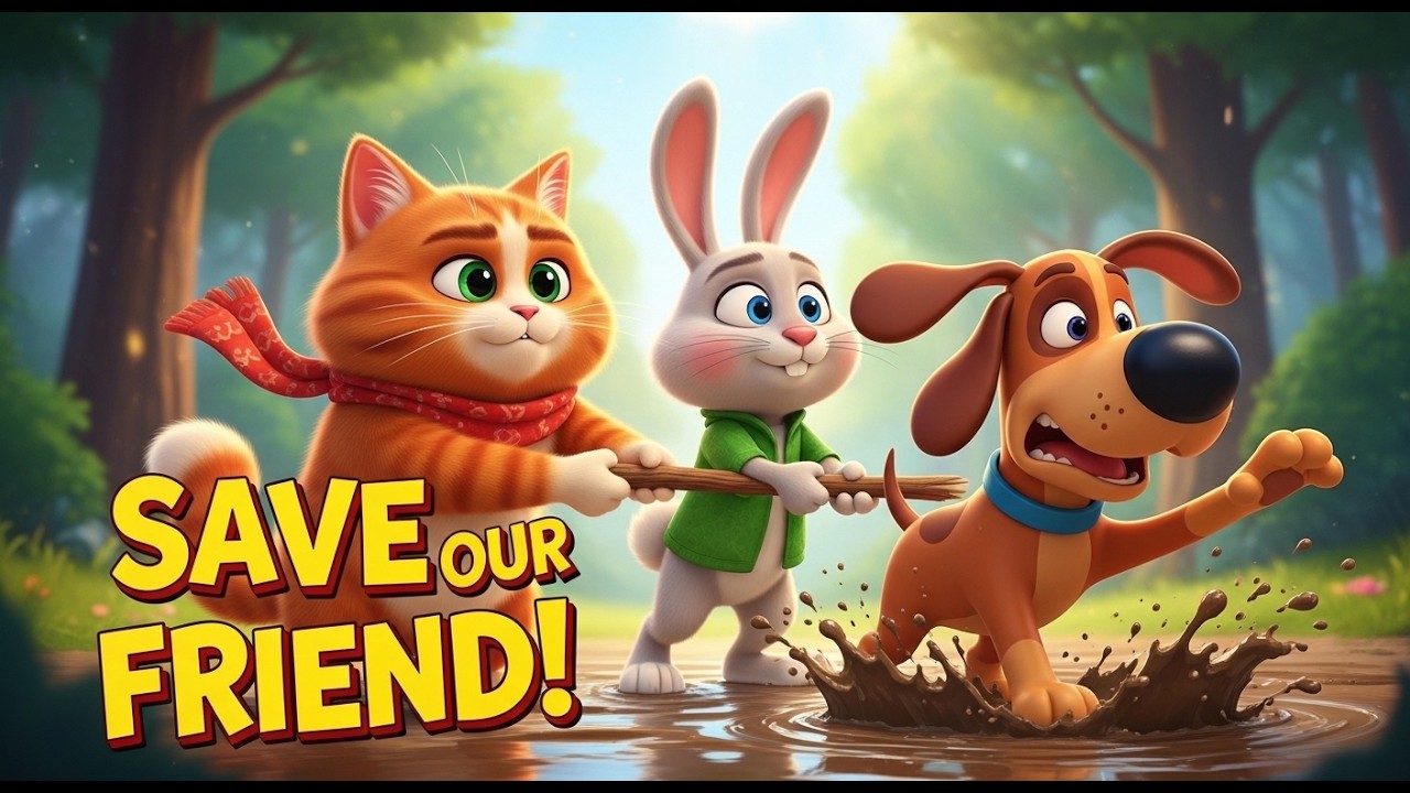 Best Friends Save Each Other 🐶🐱🐰 | Helping Friend Story | 3D Cartoon Animation