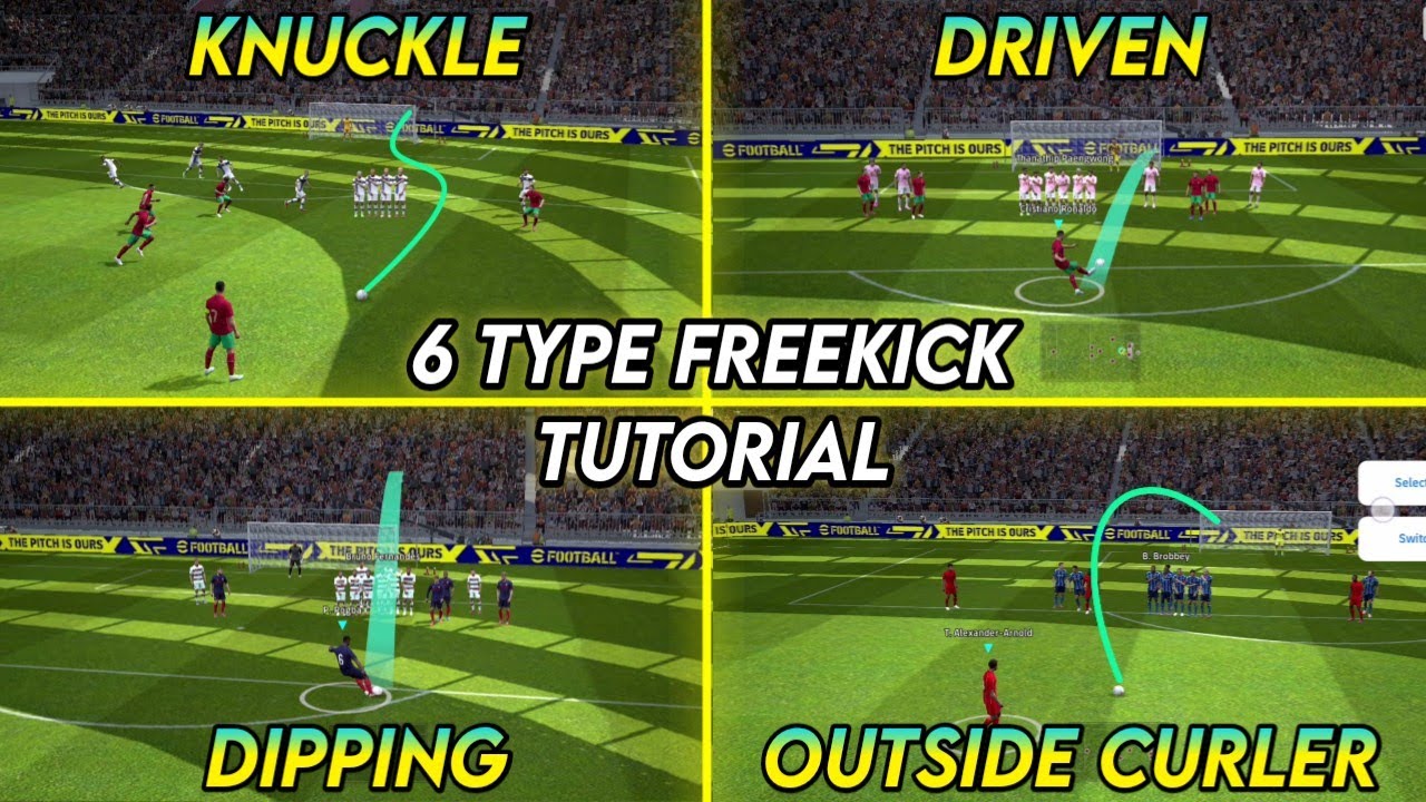 6 Type of Freekick Shots Tutorial (Classic Control, Touch & Flick Control) eFootball 2022 Mobile