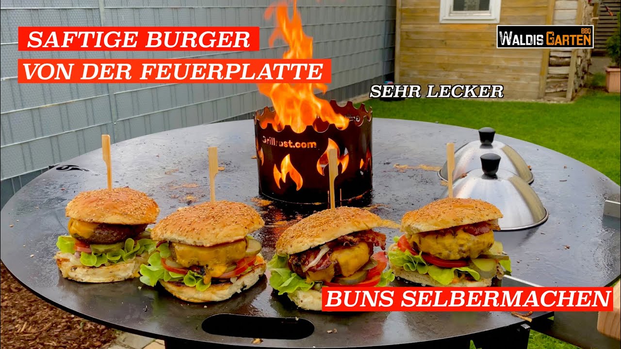 Saftige Feuerplatten-Burger & selbstgemachte Buns | Feuertonne & Grillrost.com