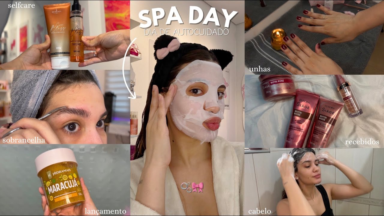DIA DE SPA DAY COMPLETO EM CASA 🧖🏻‍♀️✨ testando linha nutri rosé, sobrancelha, unha, selfcare