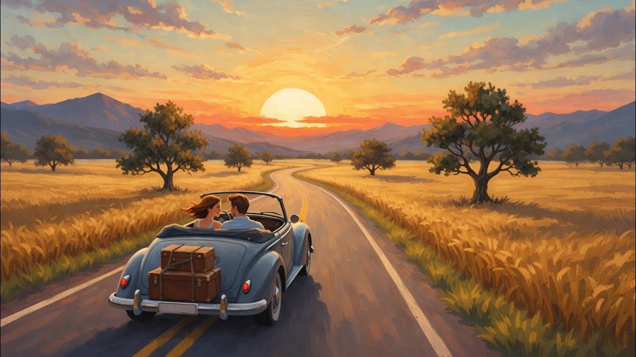 Golden Sunset Drive | Vintage Love Story Vibes 🌅✨ #VintageLove #SunsetDrive #LoveJourney #RetroFeel 