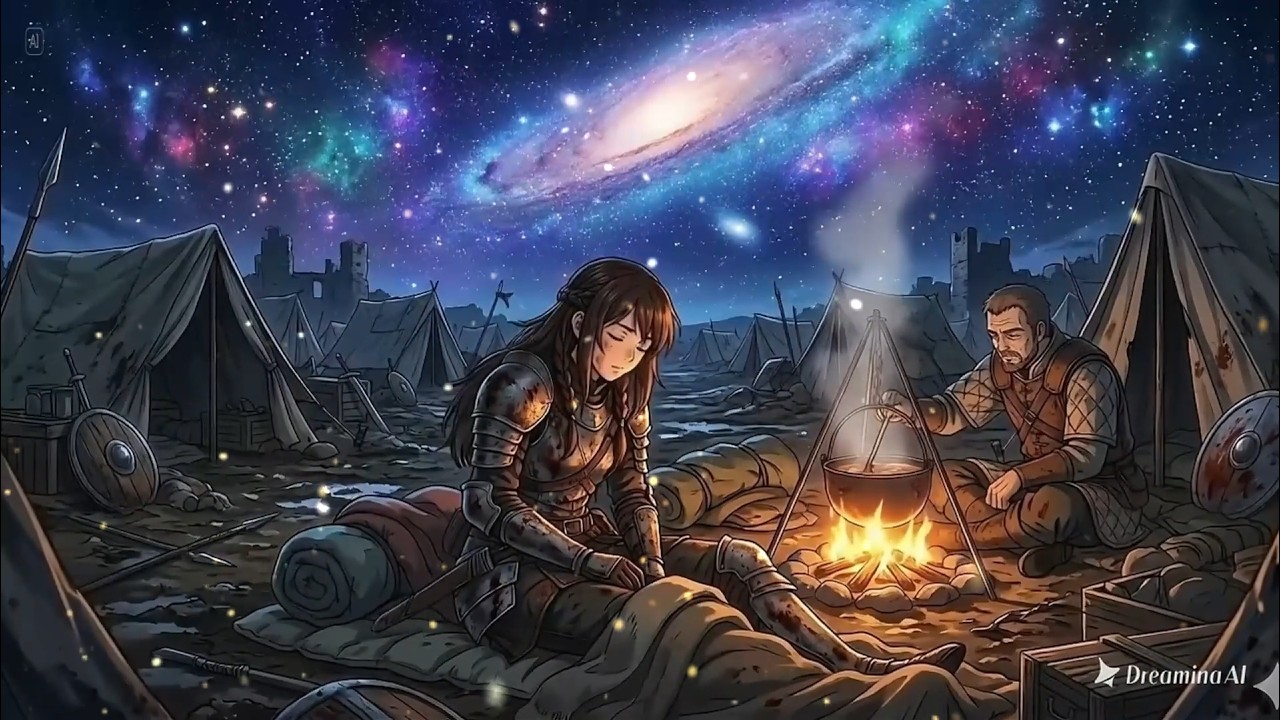 [1 Hour] Campfire Beneath the Galaxy | Dark Fantasy Ambient Music for Deep Focus