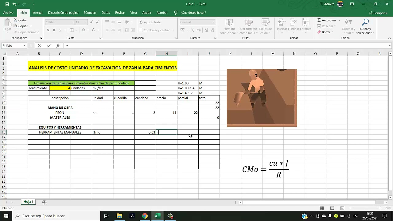 ANALISIS DE COSTOS UNITARIOS part 2 Excavación manual de zanjas de cimiento