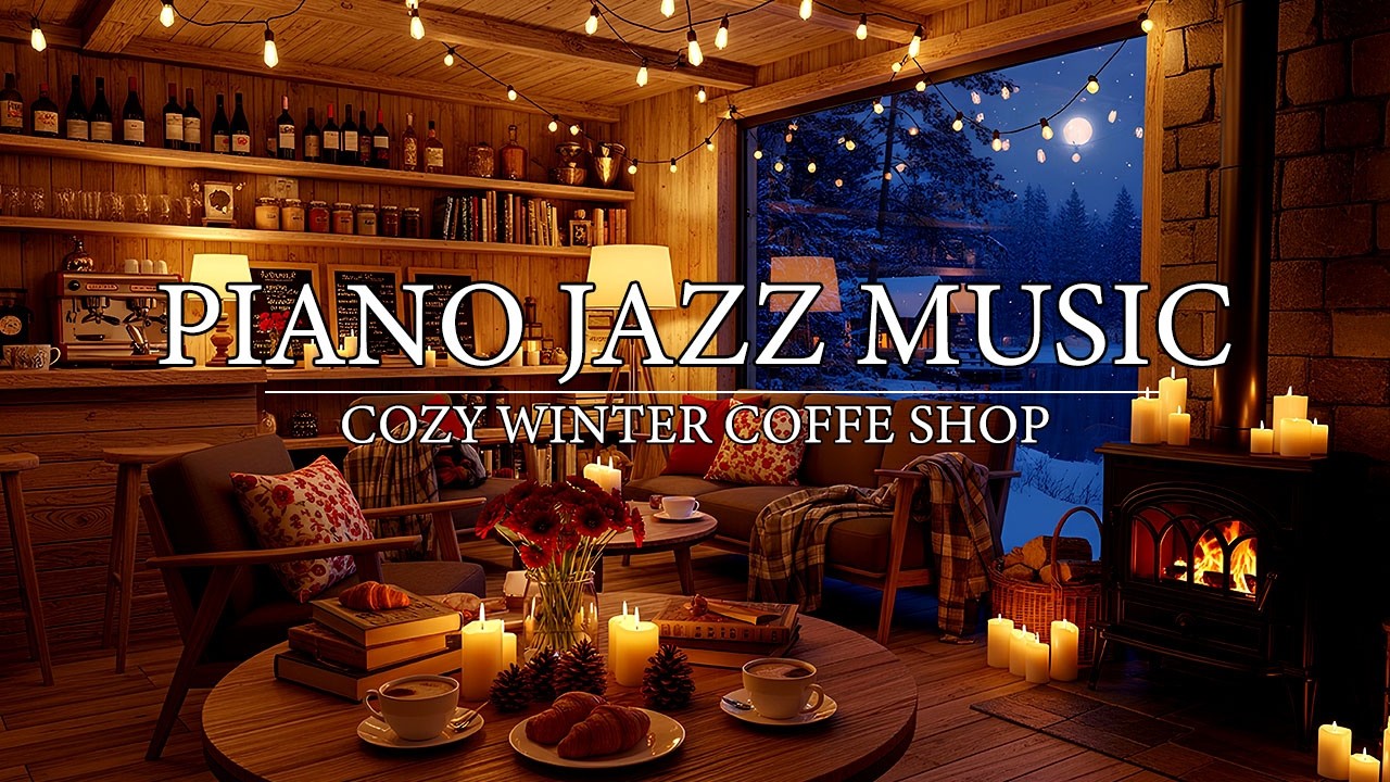 🔴Unwind with Smooth Winter Jazz Music & Snowfall ⛄ Jazz Relaxing Music at Cozy Coffee Shop Ambience