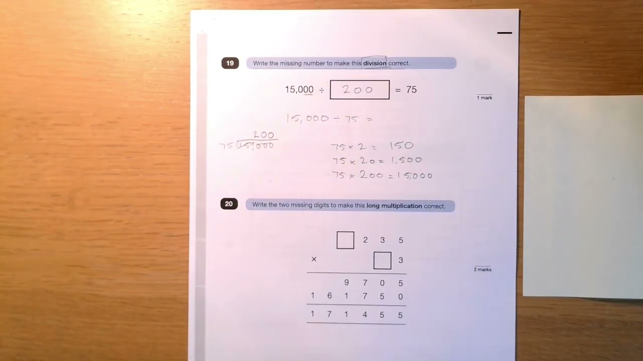 2023 Key Stage 2 Mathematics Paper 2 Question 19 and 20