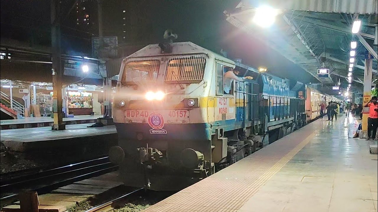 11003 DADAR - SAWANTWADI TUTARI EXPRESS DEPARTING DADAR WITH DIESEL POWER OF KYN WDP4D LOCOMOTIVE