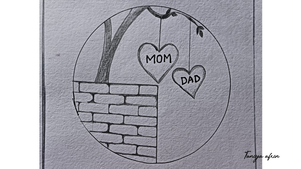 Circle mom and dad drawing easy।। circle scenery drawing ideas।। easy parents drawing for beginner