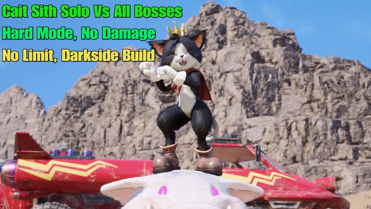 FFVII Rebirth Cait Sith Solo Vs All Bosses (No Damage, Hard Mode, No Limit, Darkside Build)