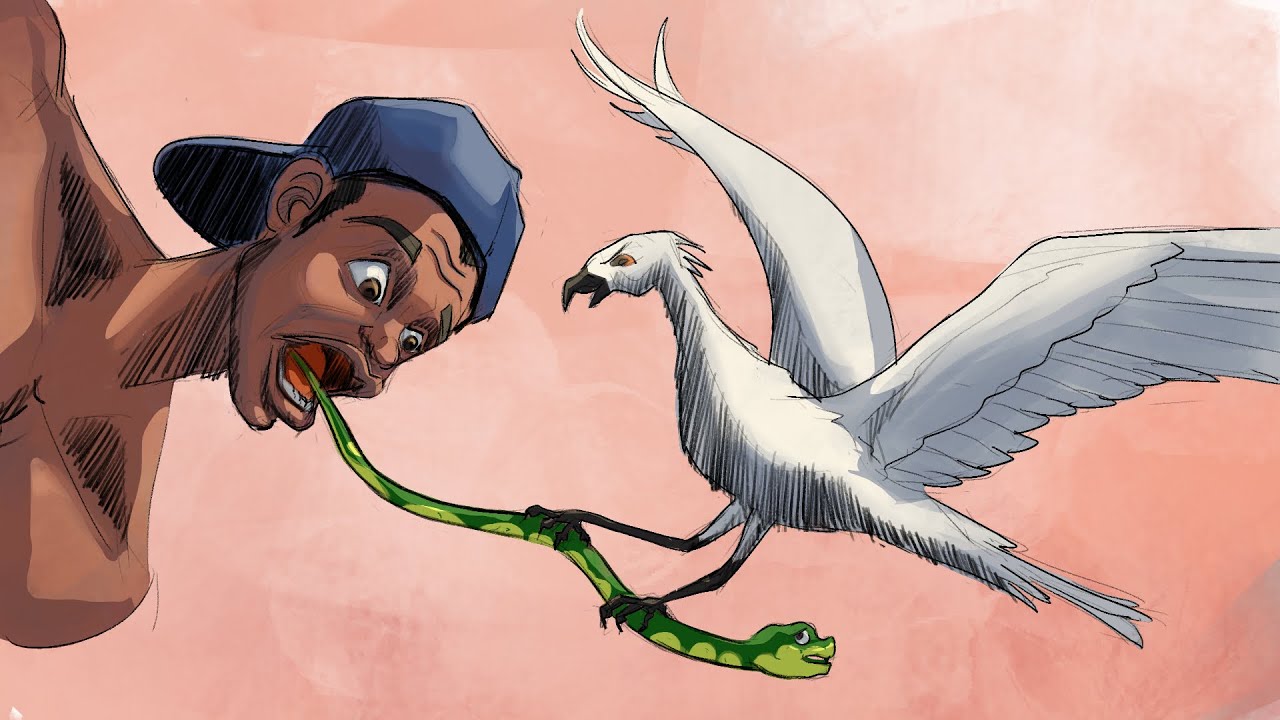 Conte Africain:  Le villageois, le serpent et l'oiseau Blanc