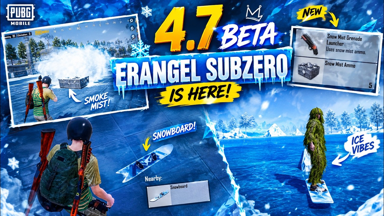 PUBG Mobile 4.7 Beta 🔥 Erangel Subzero Gameplay! New Snowboard & Snow Mist Launcher (No voiceover)