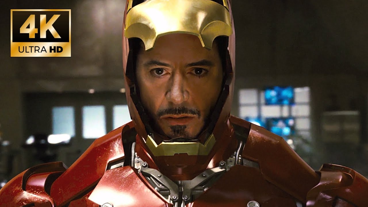 Tony usando a nova armadura contra os terroristas. (Homem de Ferro 2008)4k60fps