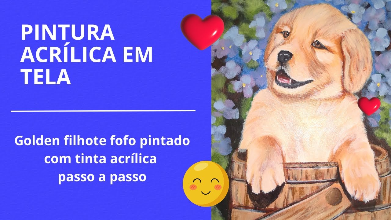PINTURA EM TELA GOLDEN RETRIEVER C/ TINTA ACRÍLICA
