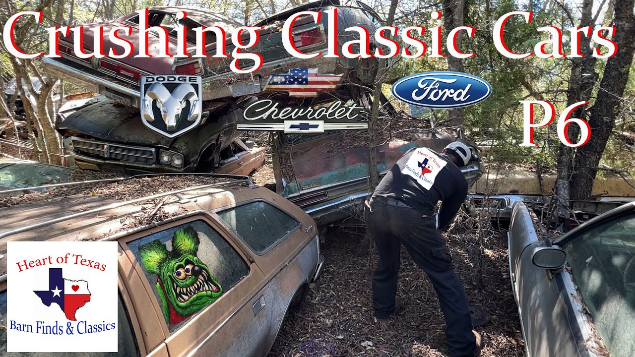 Crushing Classic Cars Part 6, Joyce's Collection # 9, 1951 Chevy & 1980's Square Body Wrecker Truck