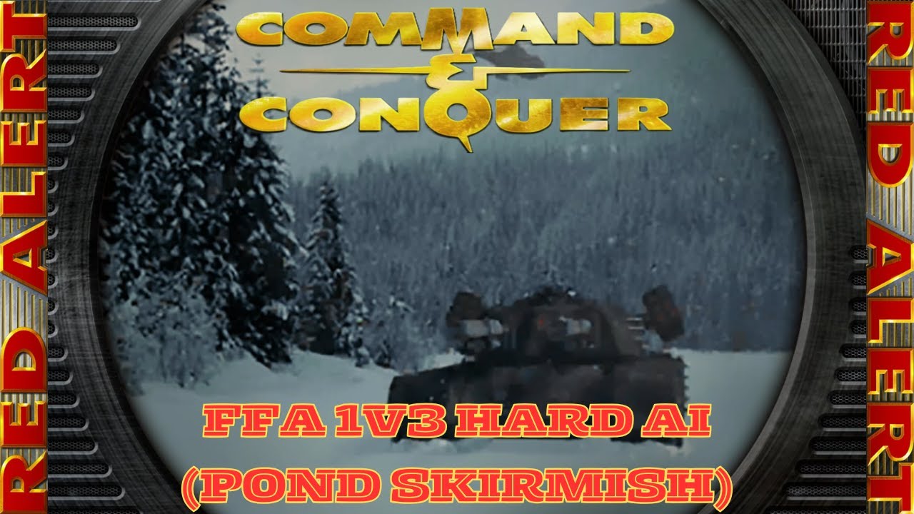 Command And Conquer Red Alert Skirmish FFA 1V3 Hard (Pond Skirmish) RTS Allied Gameplay PC