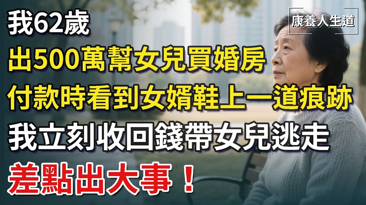 我62歲，為女兒出500萬幫買婚房，付款時看到女婿鞋子上一道痕跡，我立刻收回錢帶女兒逃走，差點出大事！【康養人生道】 #康養人生道 #上了年紀該明白的事 #養老 #聰明老人 #晚年幸福 #生活經驗
