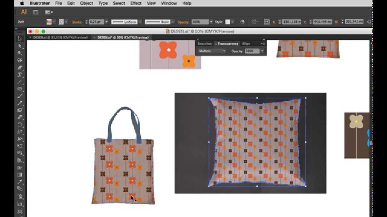 illustrator cs6 ile bez çanta ve yastık  üzerine  desen hazırlama ve giydirme