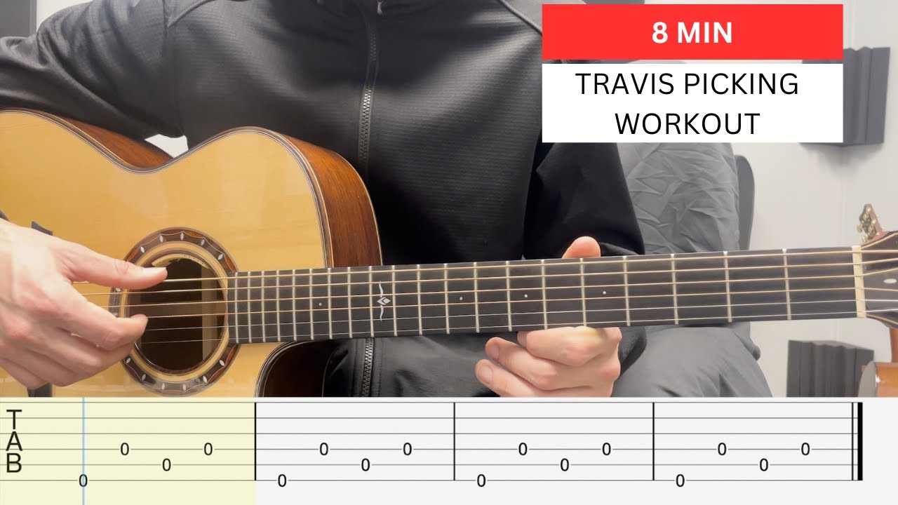 ULTIMATE 8 MIN TRAVIS PICKING WORKOUT - arpeggios, finger rolling and more!