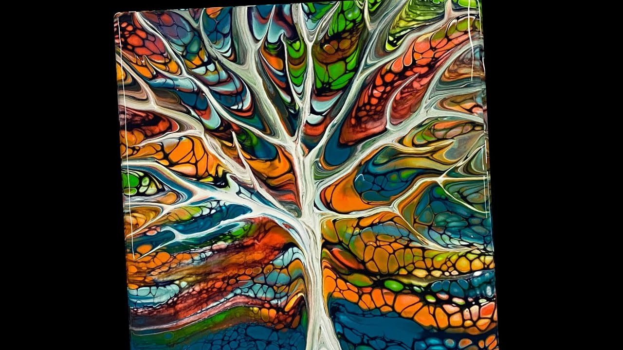 (1367) Awesome Tree Swipe, Acrylic Paint Pouring, Fluid Art