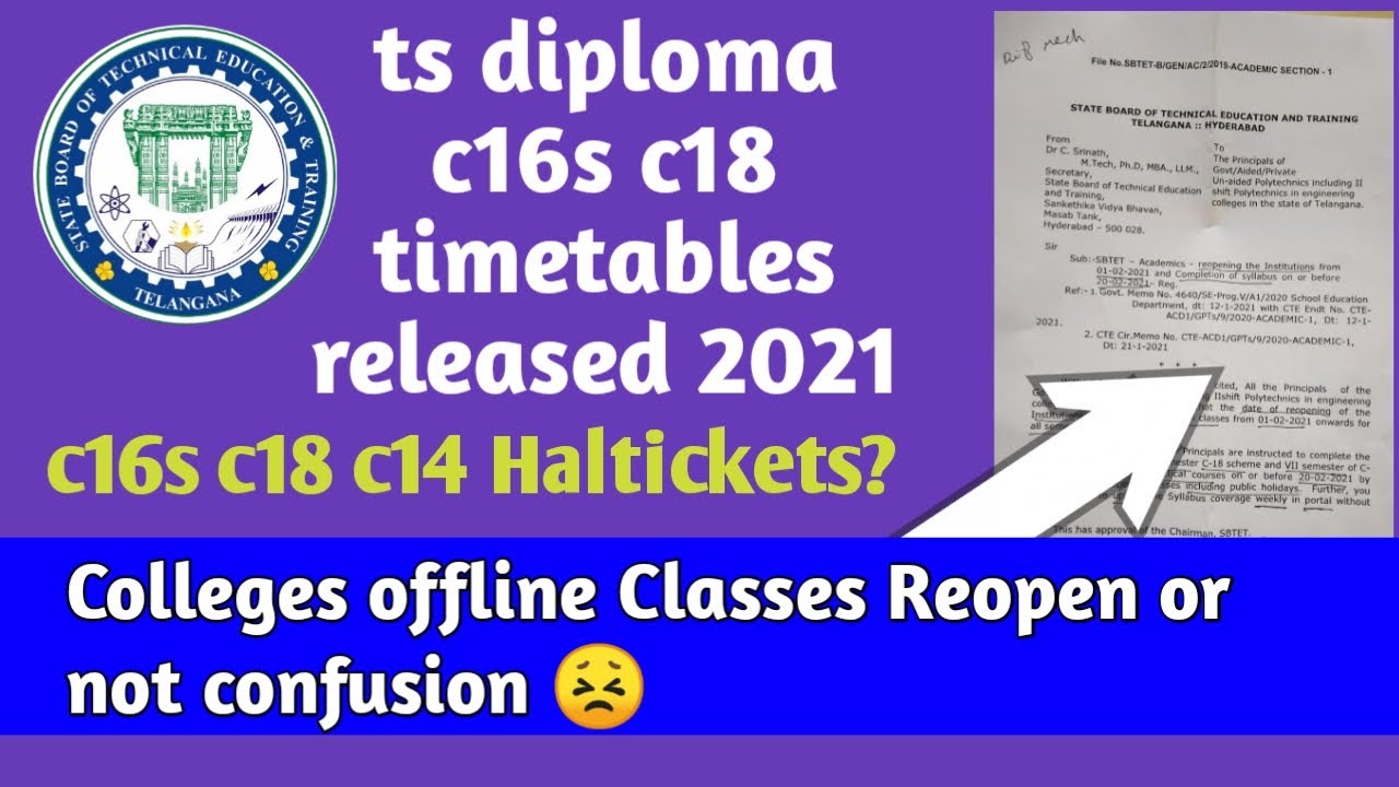 TS Sbtet Diploma C18 c16s timetables released 2021Feb c14 Haltickets Release date? || Diploma Reopen