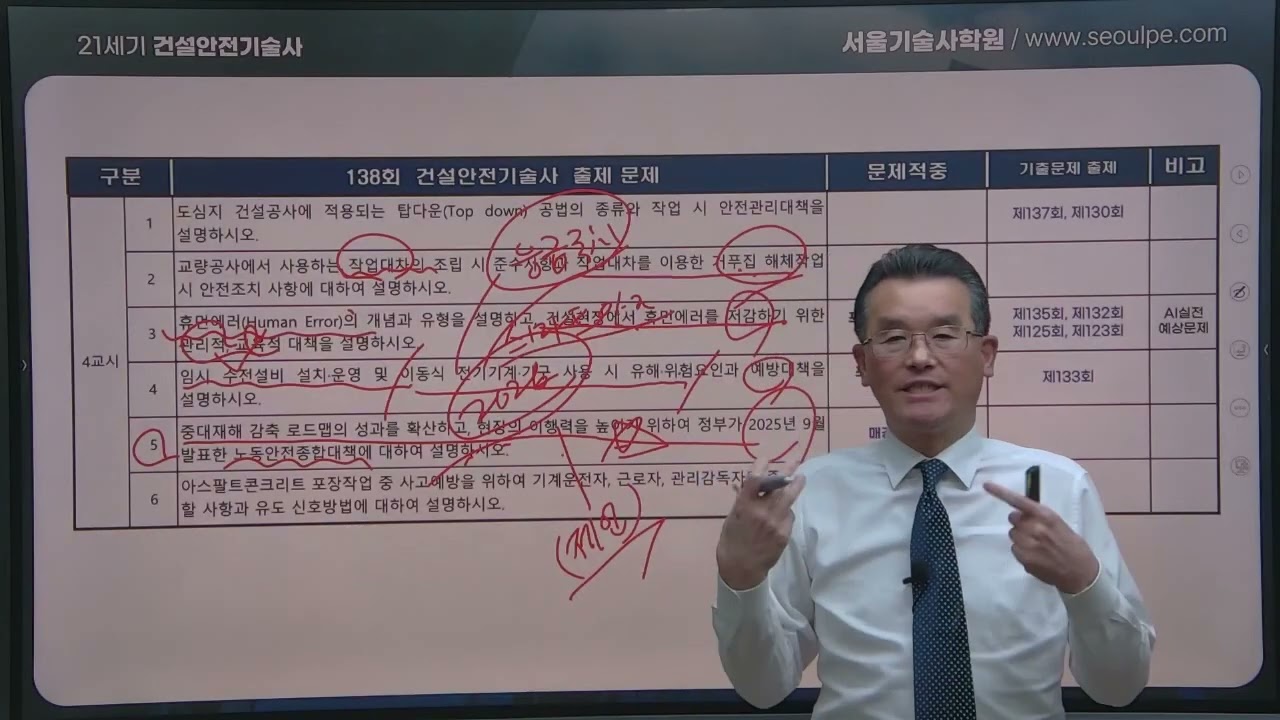 138회 건설안전기술사 문제해설 4교시 서울기술사학원