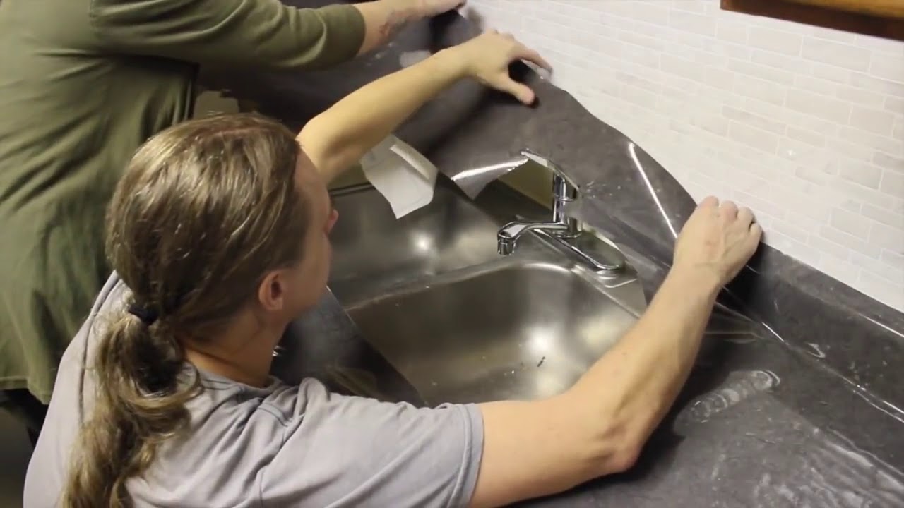 DIY PEEL N STICK FAUX GRANITE COUNTERTOP! Does this REALLY Work!