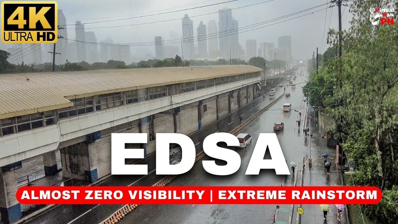 [4K] EXTREME RAINSTORM in EDSA | Typhoon CARINA / GAEMI | MRT-3 Stations