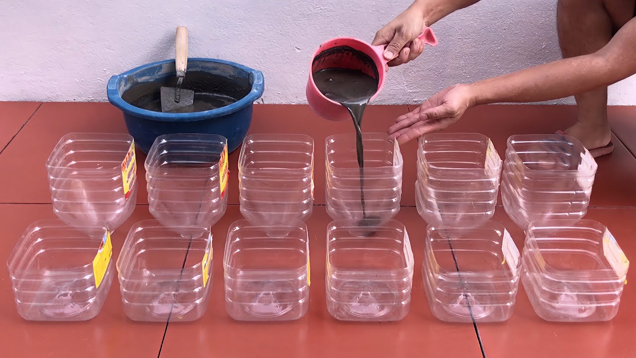 Unique And Creative From Old Plastic Bottles - Colorful Flower Pots From Plastic And Cement Bottles