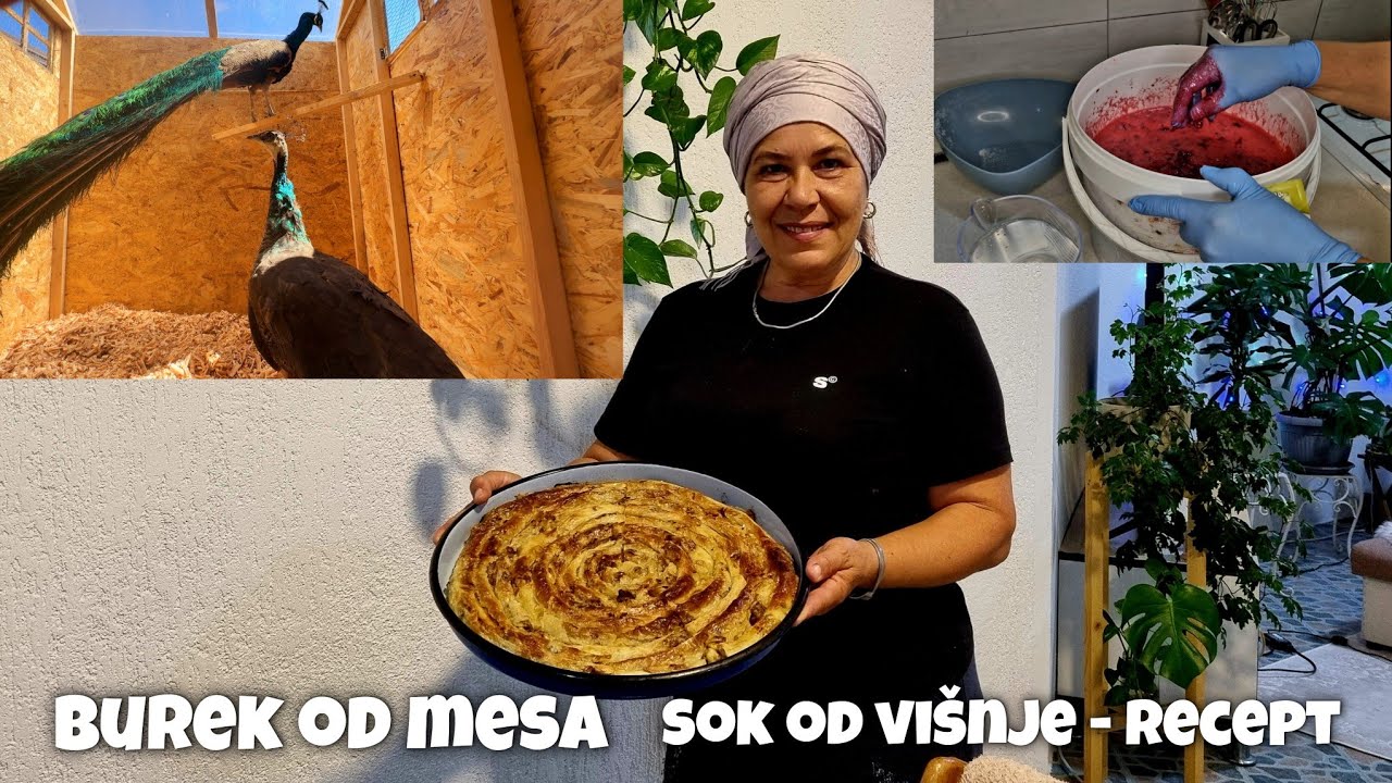 Bosanski burek iz moje kuhinje,paunovi u dvorištu i mirisni sok od višanja🍒