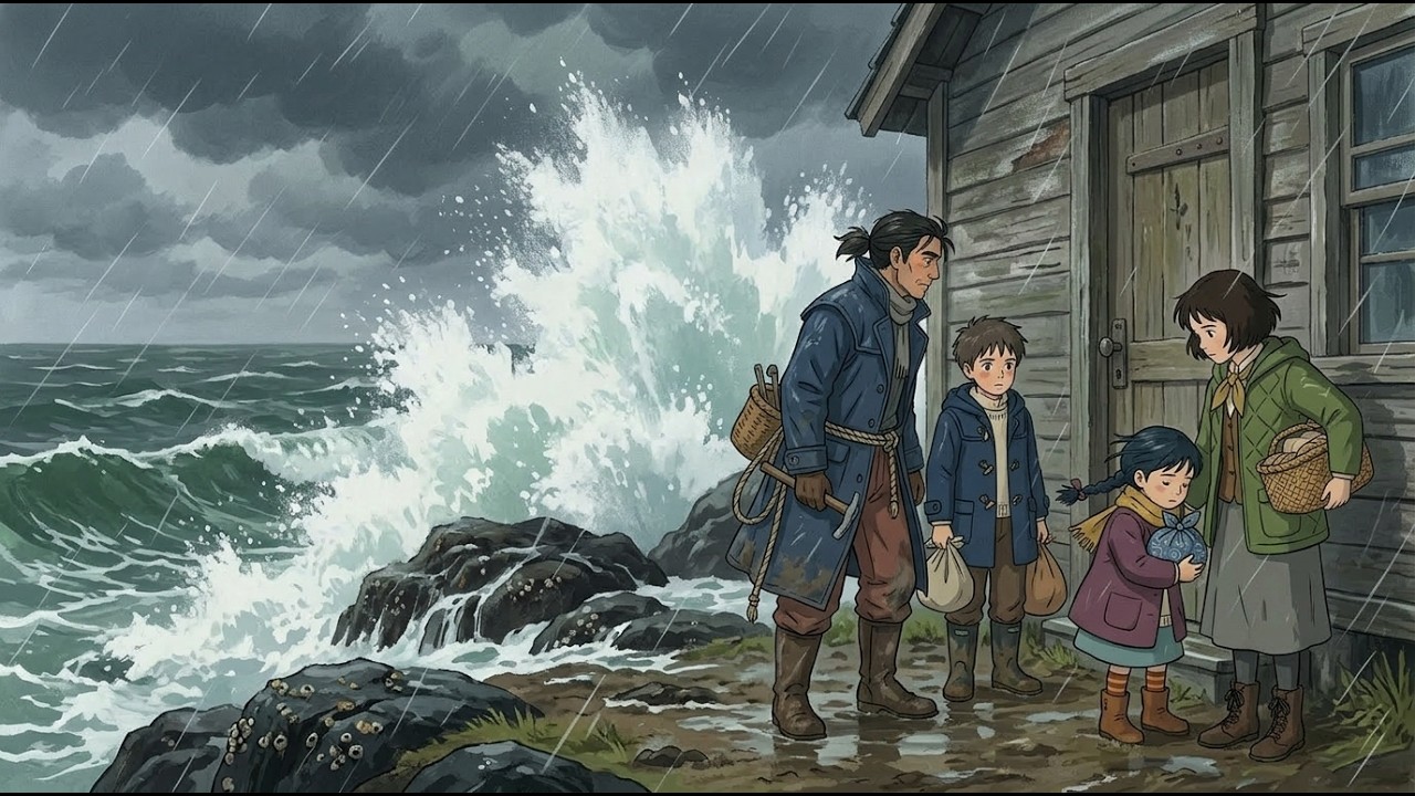 Stormy Cliffside Cottage Repair 🌧️ Cozy Family Shelter & Warm Dinner | Ghibli-Style ASMR
