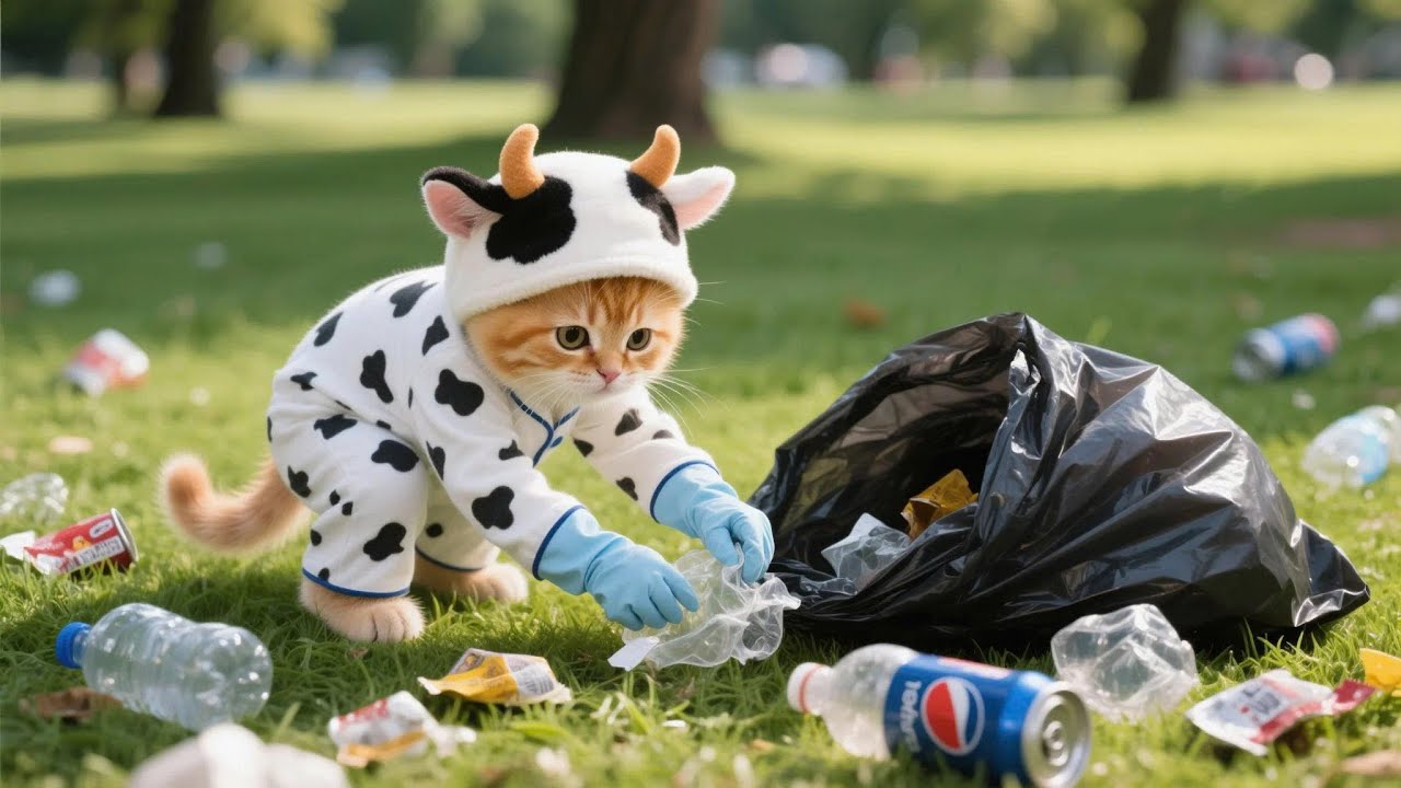 Ginger and Mama Cat Work Hard to Make the Park Beautiful Again 🧹🌳🐾 | Funny Cat Videos