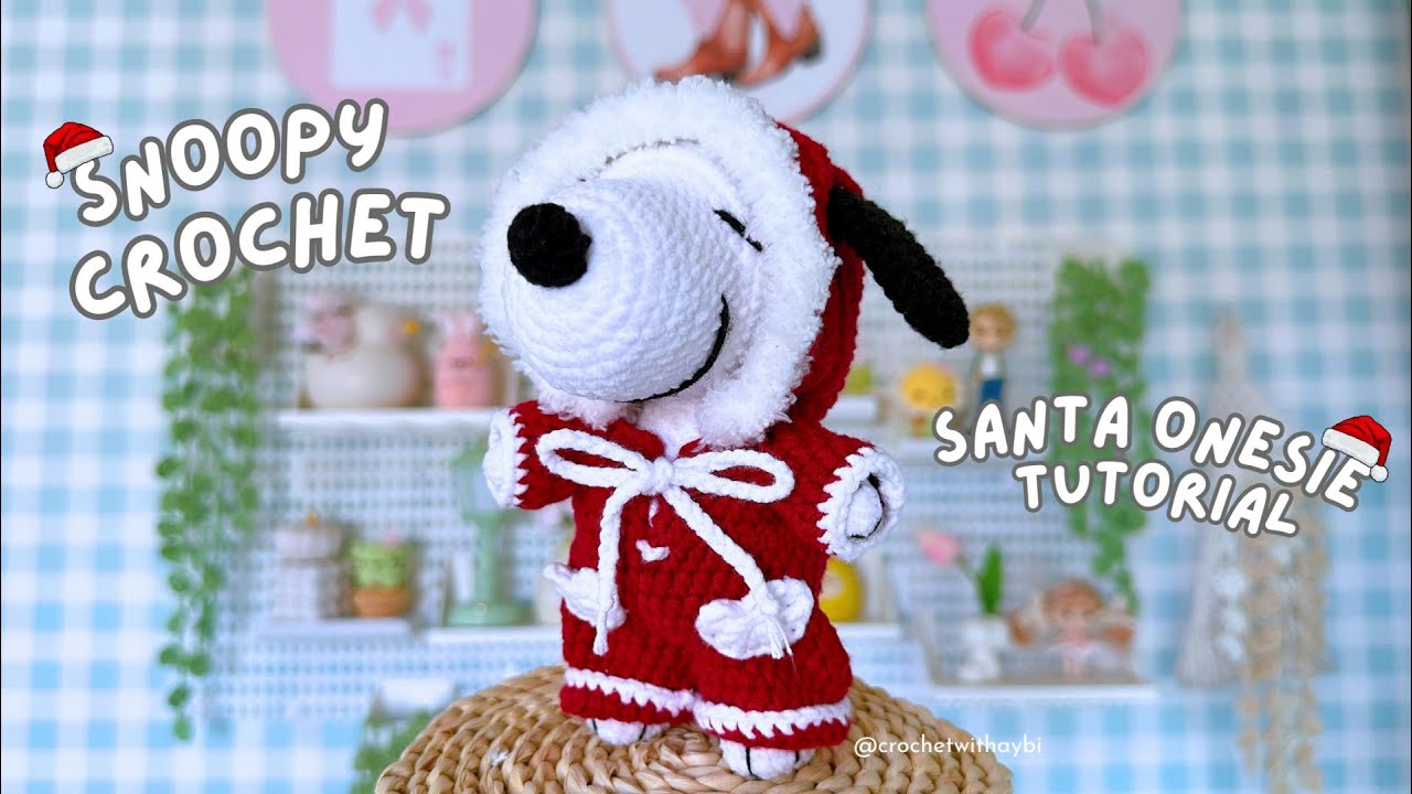 Snoopy Crochet in Santa Onesie | Free Pattern and Tutorial | How to Crochet Snoopy #crochet