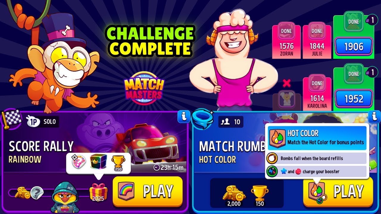 Rainbow Solo Challenge Score Rally 2025 points/ 10 players Match Rumble Hot Color + Bombs Away