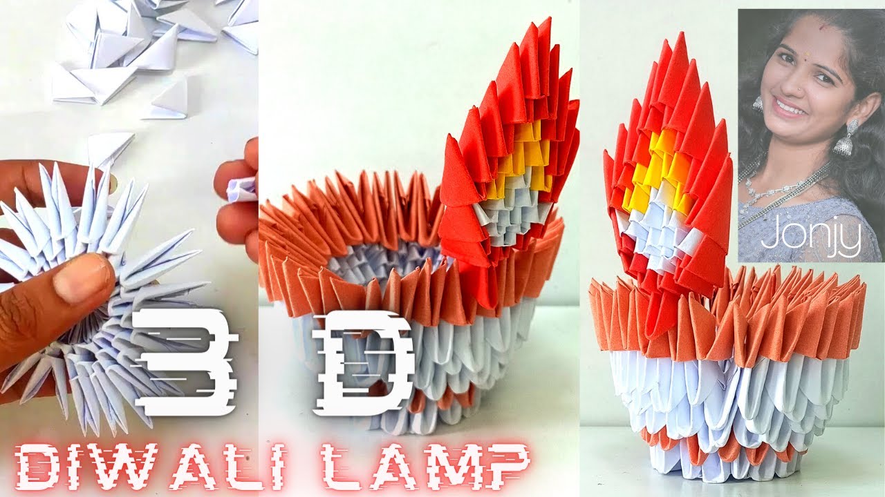 How To Make 3D Origami Diya | how to make 3d paper craft