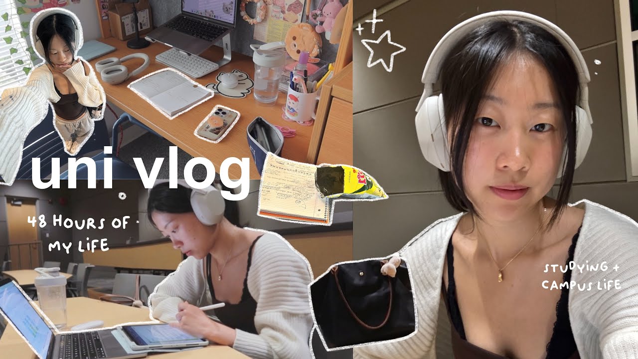 PRODUCTIVE UNI VLOG: student life, library study sessions, spend 48 hours with me!