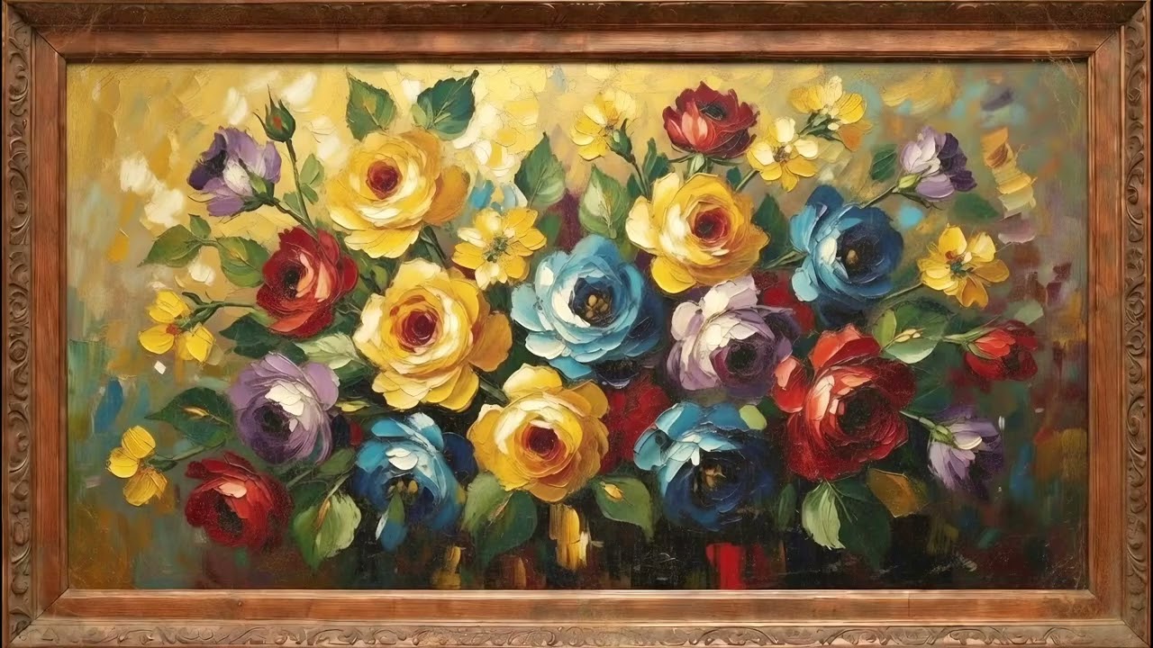 Galería de arte de TV con marco dorado gratis | Fondo de decoración del hogar 4K | Salvapantallas