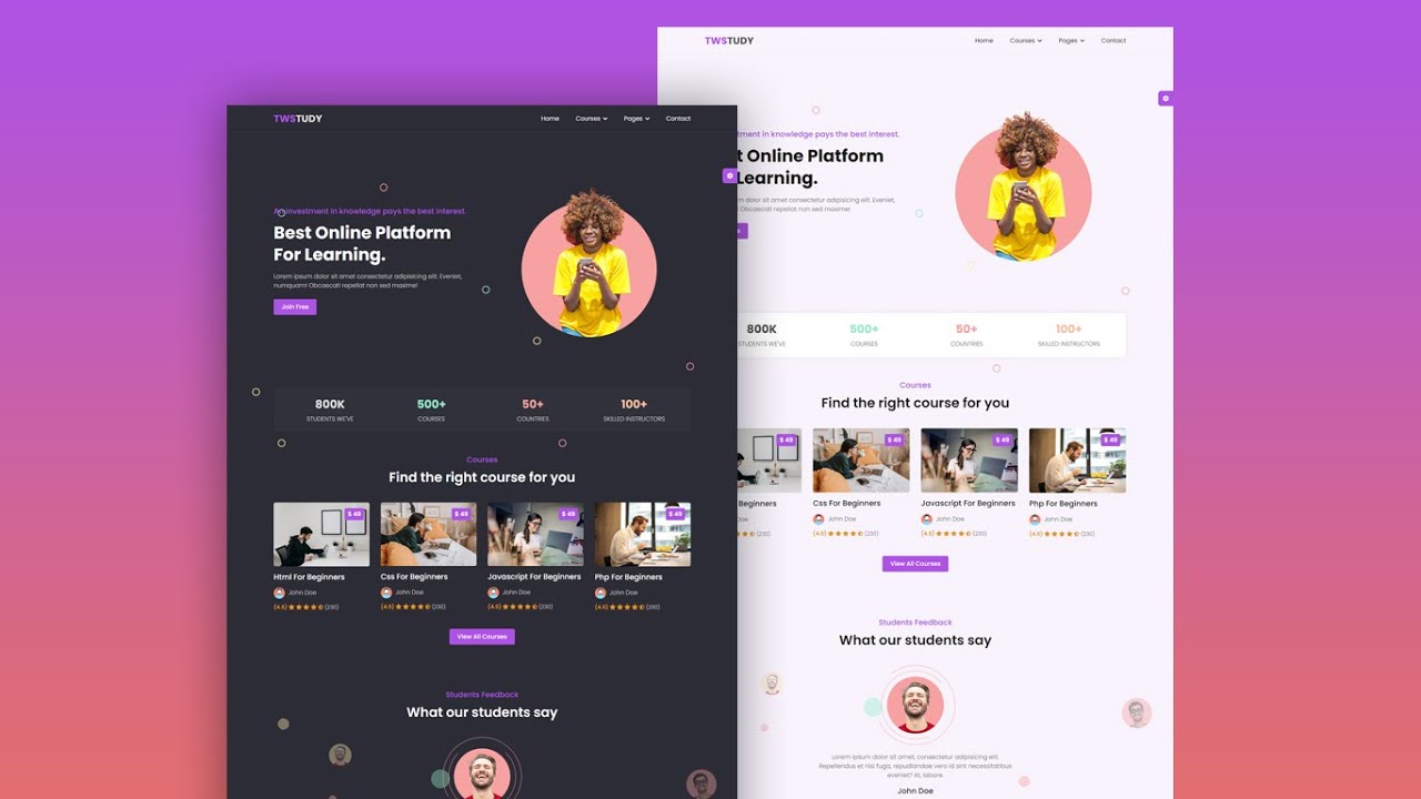 (5/5) Online Learning Website using Html Css Javascript & Bootstrap 5  | Responsive