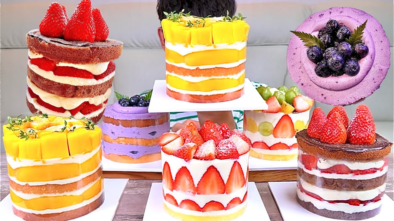 ASMR 망고듬뿍🥭딸기듬뿍🍓초코딸기🍫블루베리🫐후루츠🥝케이크 먹방~!! Mango Chocolate Strawberry Blueberry Cakes MuKBang~!!