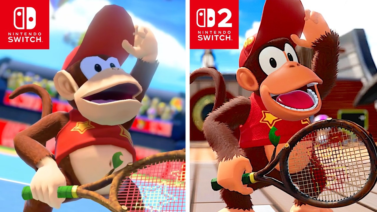 Сравнение анимаций выхода персонажей в Mario Tennis Fever и Mario Tennis Aces.