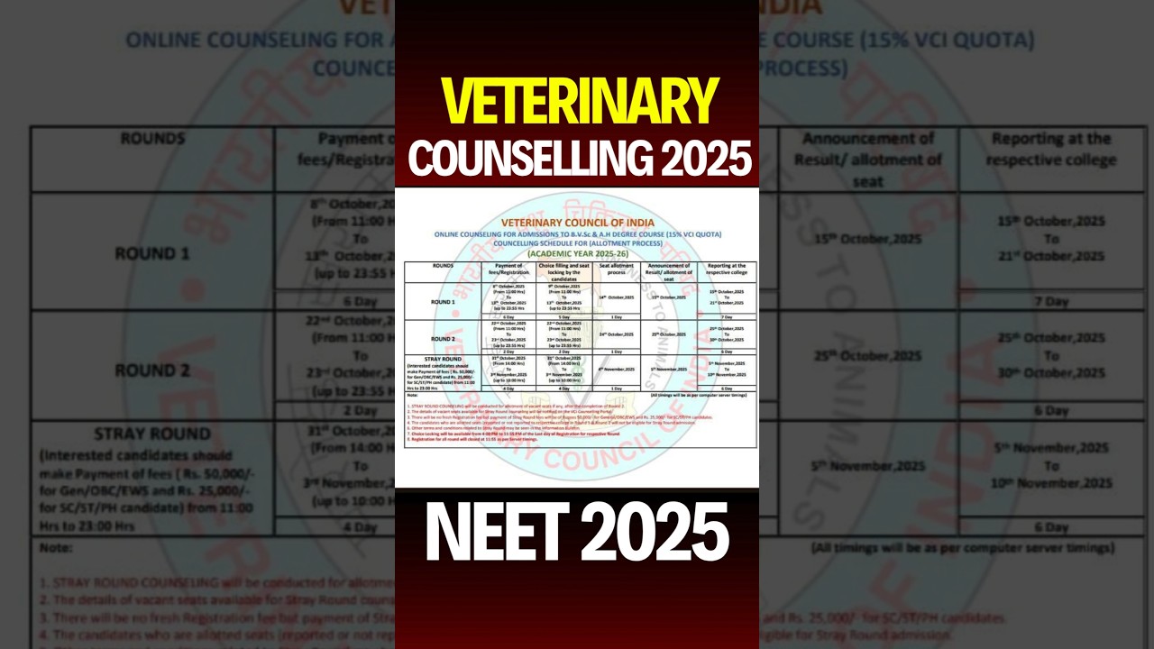 NEET Veterinary Counselling 2025 | VCI Counselling 2025 | #neet2025 #veterinary #bvsc