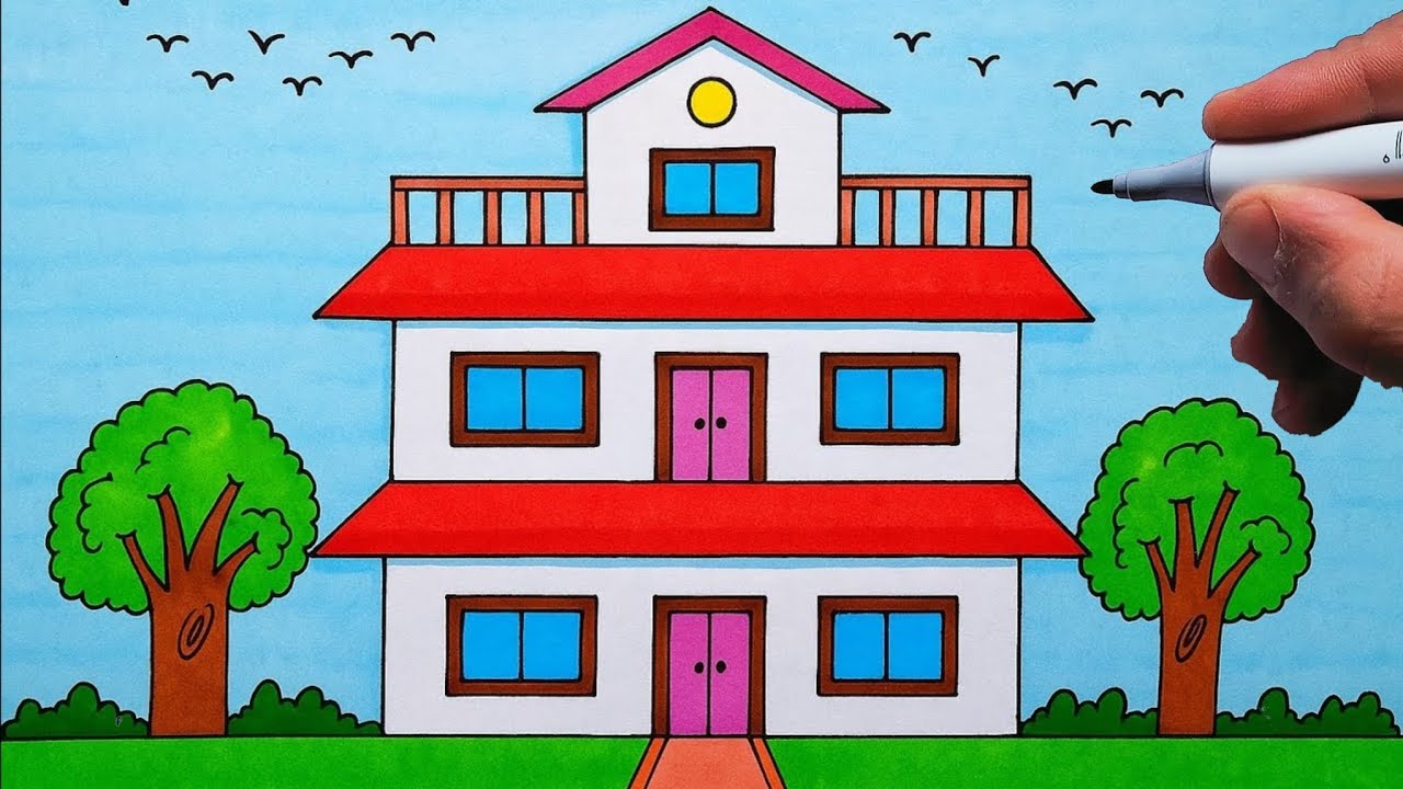 How to Draw a Beautiful House 🏠 | Easy Drawing Step by Step