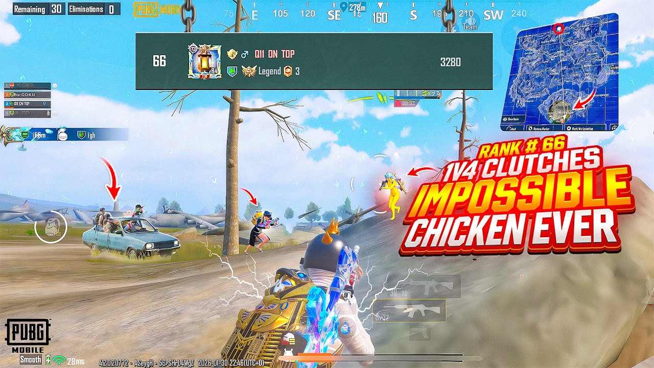 Rank #66 Legend Done 🔥Fastest 1v4 Clutches 🤯+ Impossible Chicken Ever 🤯❤️ /Q11 BABA