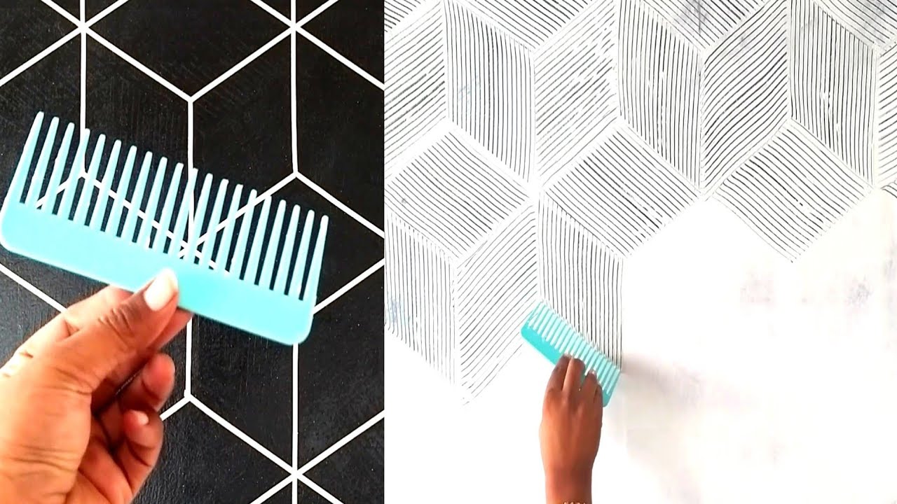 Wall painting 3D design using Hair Comb easy way