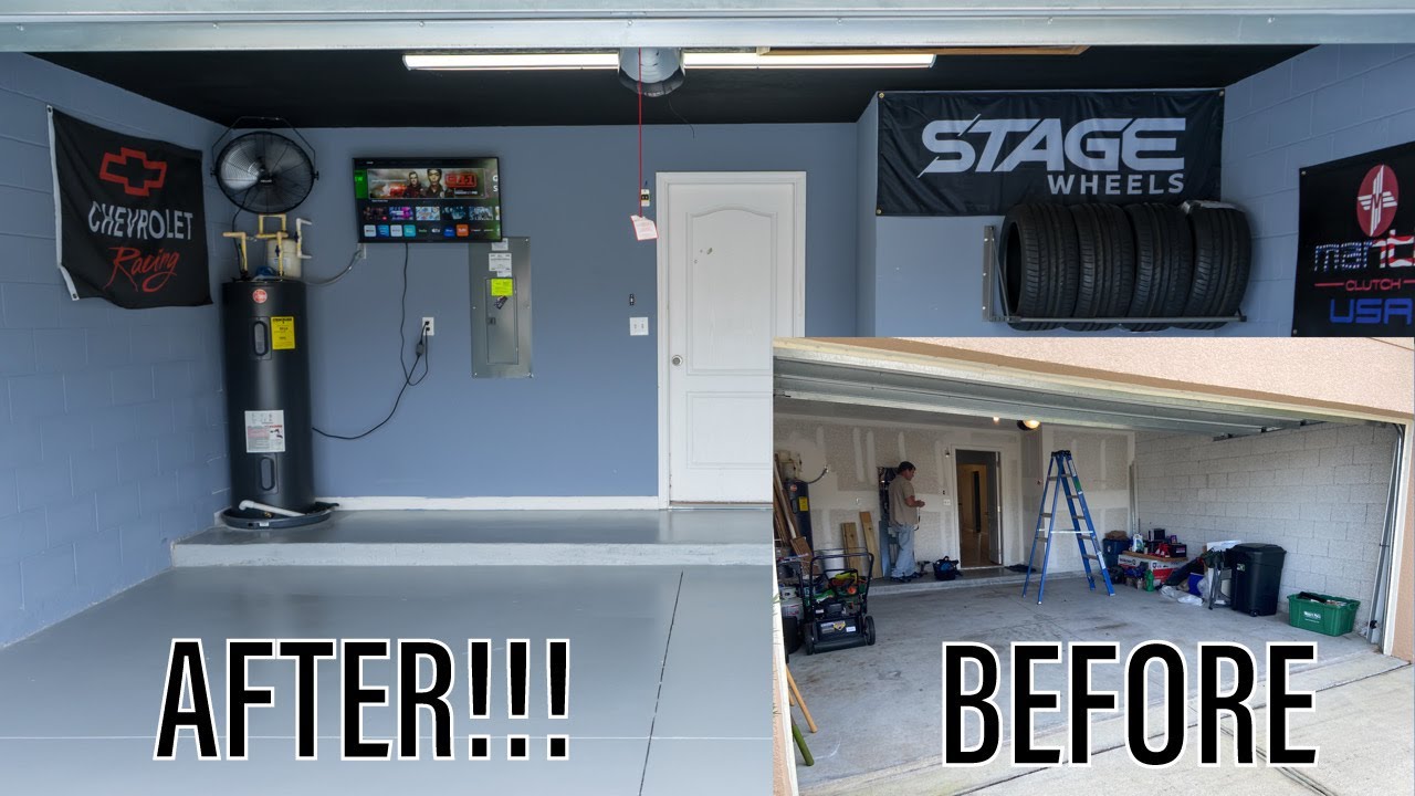 DIY Garage Makeover With LED Lighting, Smart TV, Epoxy Floor, and Outdoor Fans! (Oddly Satisfying)