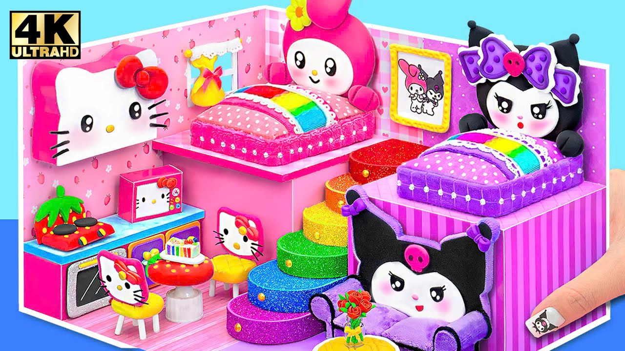 Build Hello Kitty House with Cute My Melody 2 Bedroom, Purple Room for Kuromi ❤️ DIY Miniature House