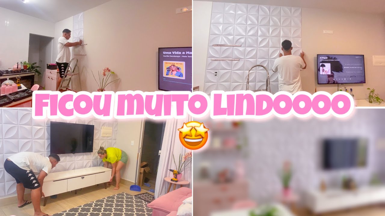 DECORAMOS A PAREDE DA SALA COM PLACAS 3D | FICOU MUITO LINDO | Tayane Silvia