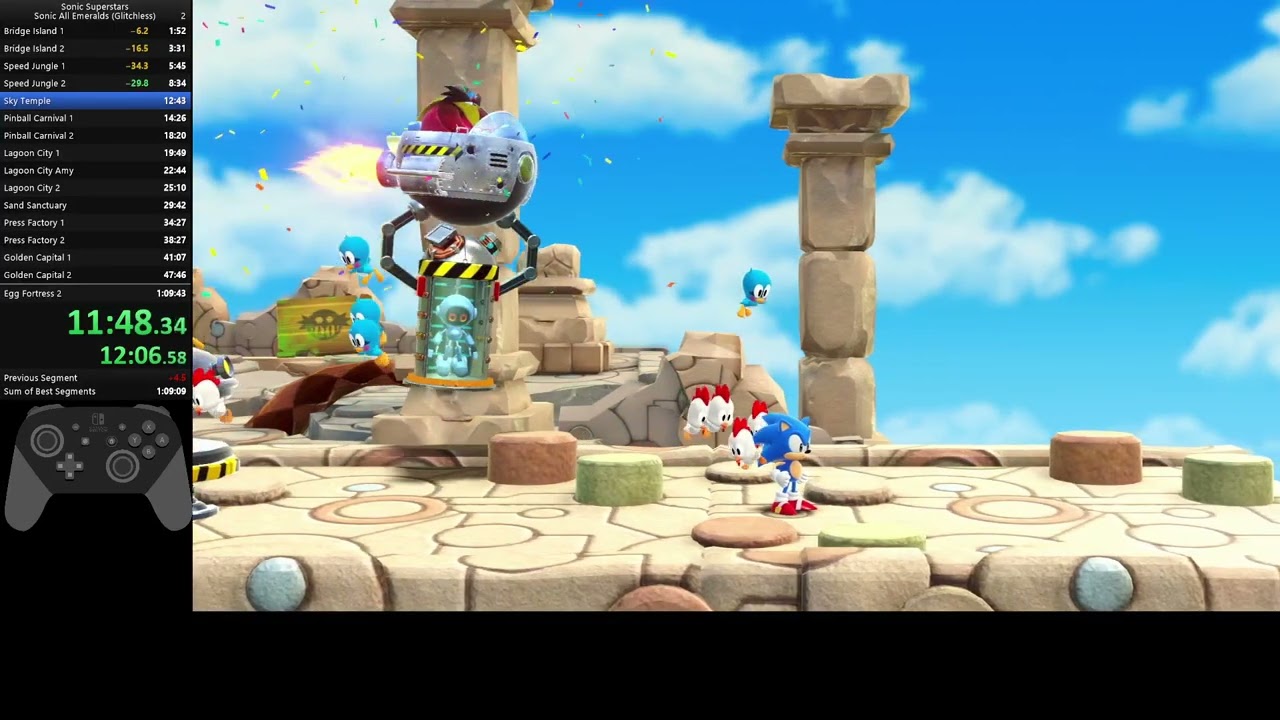Sonic Superstars - Sonic All Emeralds Glitchless - RTA 1:05:11.54 LRT 1:04:03.56