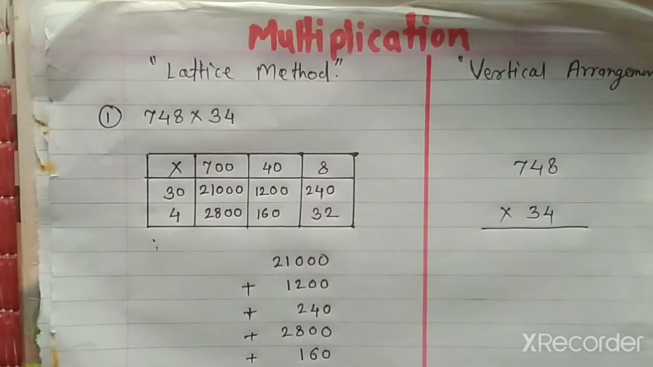 std 4th multiplication - Lattice method and vertical arrangement